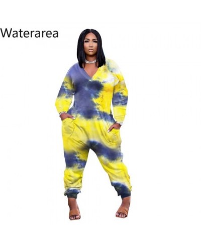 Plus Size Jumpsuits V-neck Long Sleeves Tie-dyed Loose Romper Casual Fashion Pockets One Piece Autumn 2023 $39.85 - Plus Size...