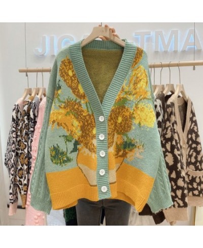 2023 Autumn New Vintage Harajuku Sweaters Korean Floral Embroidery V Neck Midi Length Cardigans Japanese Kawaii Cardigan $73....