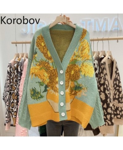 2023 Autumn New Vintage Harajuku Sweaters Korean Floral Embroidery V Neck Midi Length Cardigans Japanese Kawaii Cardigan $73....