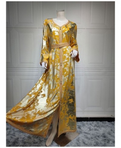 Spring Women Dress Muslim Hot Golden Robe Chiffon Dress Party Ramadan Femme Evening Long Dress With Belt $81.05 - Dresses