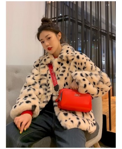 Plush jacket women winter short 2023 new Korean version of loose lamb wool faux fur leopard print fur coat women winter $47.3...