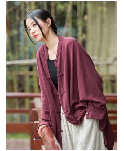 Women Bat Sleeve Vintage Shirts And Tops Stand Solid Color Blouses 2023 Button Linen Female Chinese Style Shirts $61.20 - Wom...