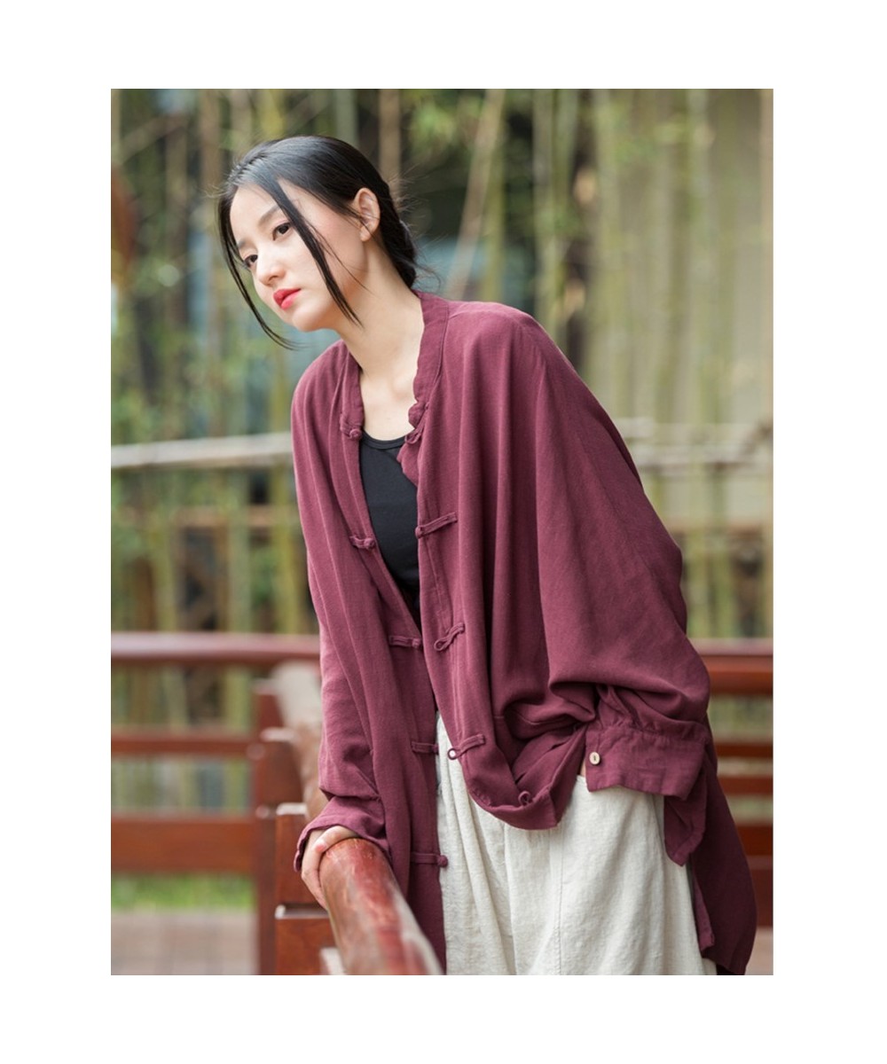 Women Bat Sleeve Vintage Shirts And Tops Stand Solid Color Blouses 2023 Button Linen Female Chinese Style Shirts $61.20 - Wom...