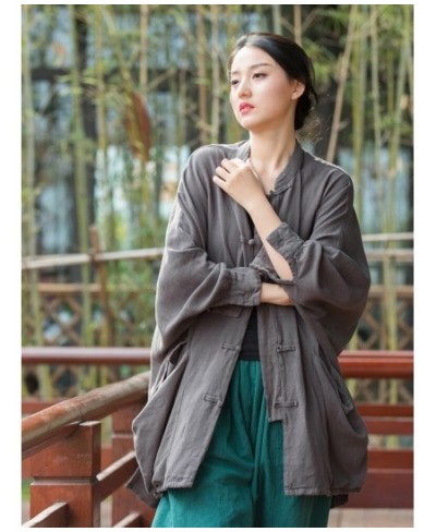 Women Bat Sleeve Vintage Shirts And Tops Stand Solid Color Blouses 2023 Button Linen Female Chinese Style Shirts $61.20 - Wom...