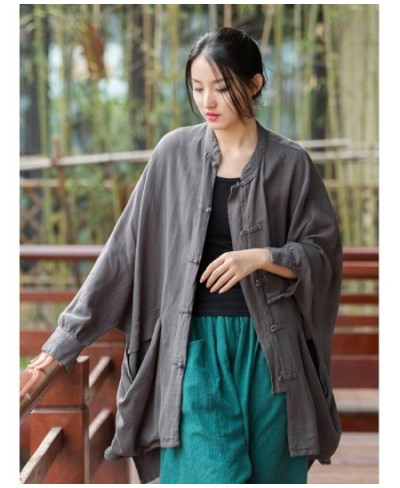 Women Bat Sleeve Vintage Shirts And Tops Stand Solid Color Blouses 2023 Button Linen Female Chinese Style Shirts $61.20 - Wom...