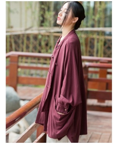 Women Bat Sleeve Vintage Shirts And Tops Stand Solid Color Blouses 2023 Button Linen Female Chinese Style Shirts $61.20 - Wom...