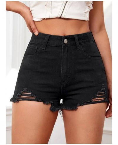 PD08277 holed high waist elastic jeans shorts $53.95 - Jeans