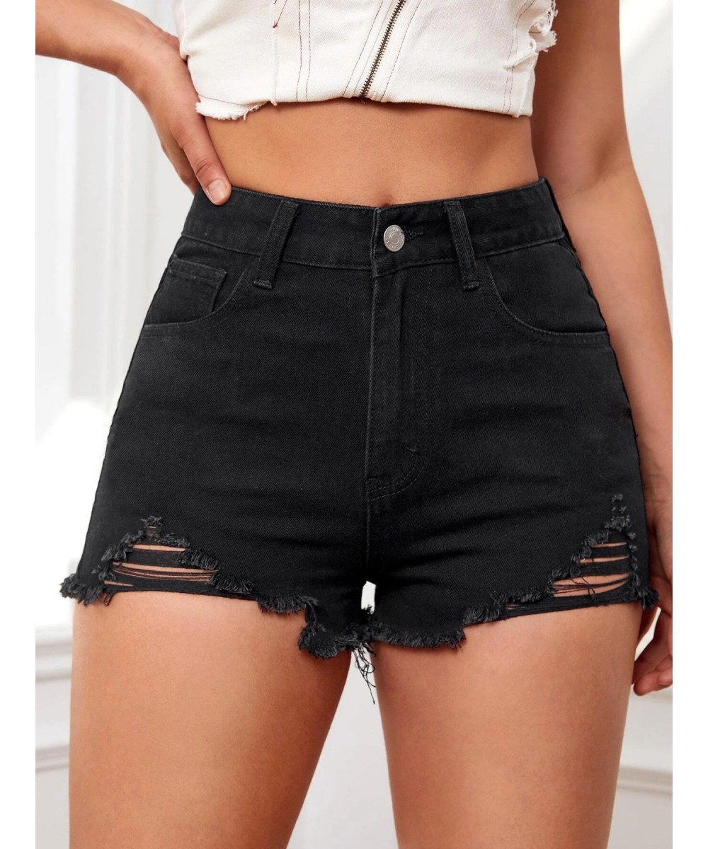 PD08277 holed high waist elastic jeans shorts $53.95 - Jeans