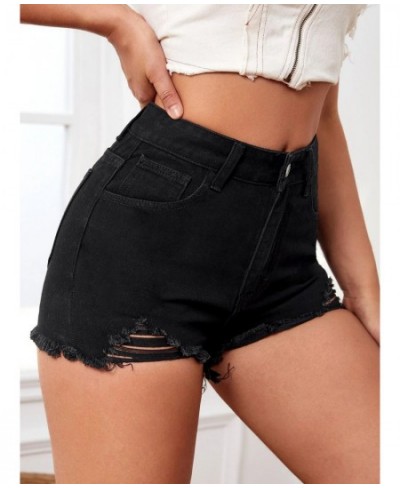 PD08277 holed high waist elastic jeans shorts $53.95 - Jeans