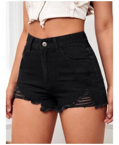 PD08277 holed high waist elastic jeans shorts $53.95 - Jeans