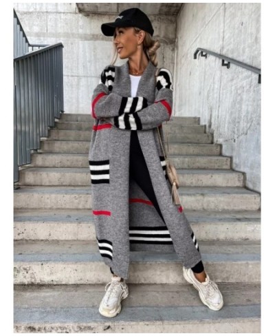 2022 Winter High-end Striped Patchwork Sweet Young Wool Casual Office Lady Full Sleeve Open Stitch Women Nature X-Long Outwea...