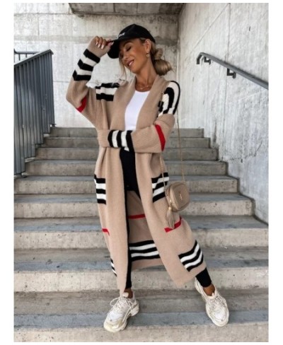 2022 Winter High-end Striped Patchwork Sweet Young Wool Casual Office Lady Full Sleeve Open Stitch Women Nature X-Long Outwea...