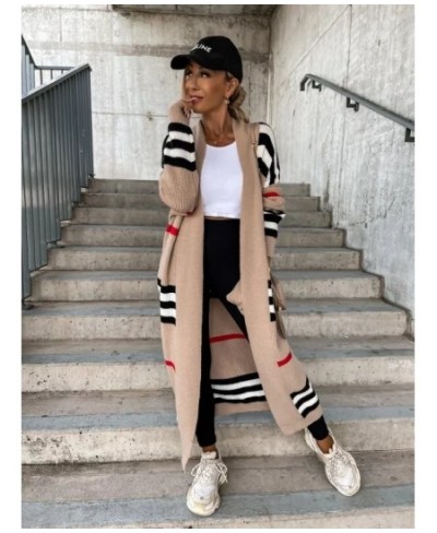 2022 Winter High-end Striped Patchwork Sweet Young Wool Casual Office Lady Full Sleeve Open Stitch Women Nature X-Long Outwea...