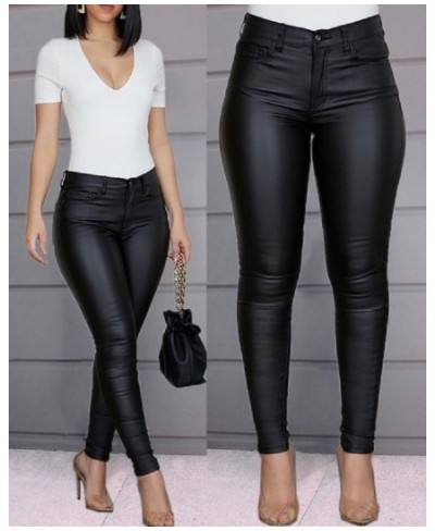 Women PU Leather Pants Black Sexy Stretch Bodycon Trousers Women High Waist Long Casual Pencil Pants Plus Size S-3XL $36.14 -...