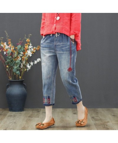 Summer Jeans Woman Casual Denim Pants Elastic Waist Vintage Embroidery Harem Jeans Women Denim Pantalon 2023 $51.46 - Jeans