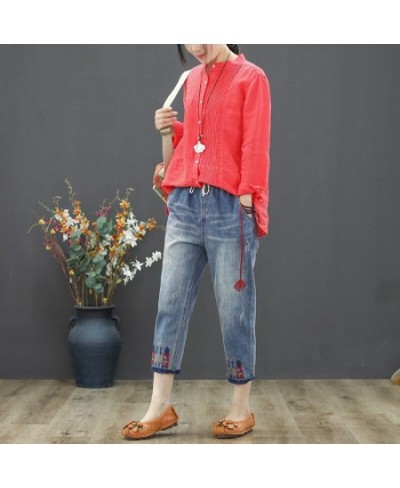 Summer Jeans Woman Casual Denim Pants Elastic Waist Vintage Embroidery Harem Jeans Women Denim Pantalon 2023 $51.46 - Jeans