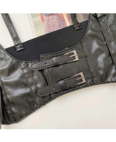 Women Shapers PU Leather Temperament Retro Western Style Cool Girl Stretchy Waist Cinchers Black Solid Slim All-match $18.77 ...