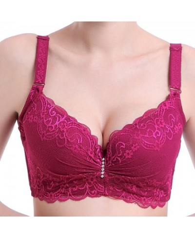 Plus size bra adjustable push up side gathering furu lace mm shaping C large cup D Large E cup underwear DeepV Lace Bra $25.3...