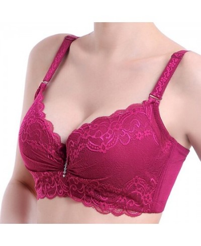 Plus size bra adjustable push up side gathering furu lace mm shaping C large cup D Large E cup underwear DeepV Lace Bra $25.3...