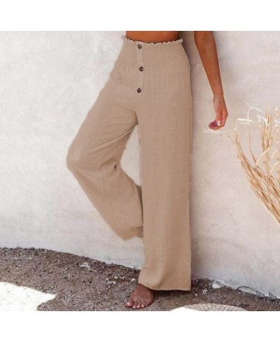 S-3XL 7Colors Elastic High Button Waist Wide Leg Pants Casual Solid Cotton Linen Woman Summer Office Travel Daily Trousers $2...