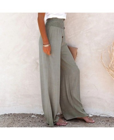 S-3XL 7Colors Elastic High Button Waist Wide Leg Pants Casual Solid Cotton Linen Woman Summer Office Travel Daily Trousers $2...