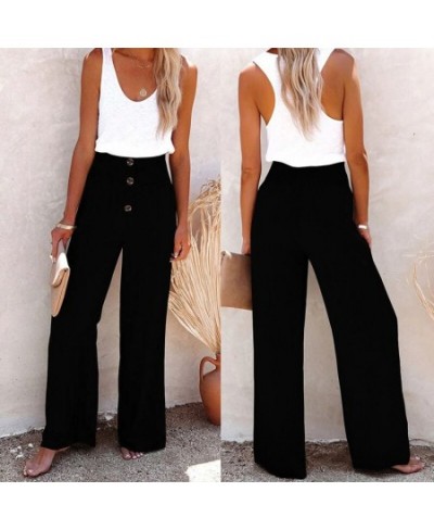 S-3XL 7Colors Elastic High Button Waist Wide Leg Pants Casual Solid Cotton Linen Woman Summer Office Travel Daily Trousers $2...