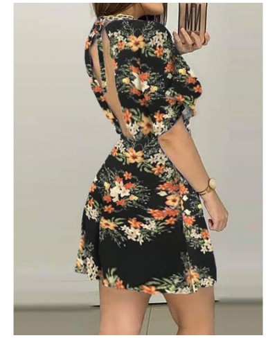 Women Sexy Deep V Floral Print Half Sleeve Backless Mini Dress Summer Fashion Bodycon Short Dress $35.14 - Dresses