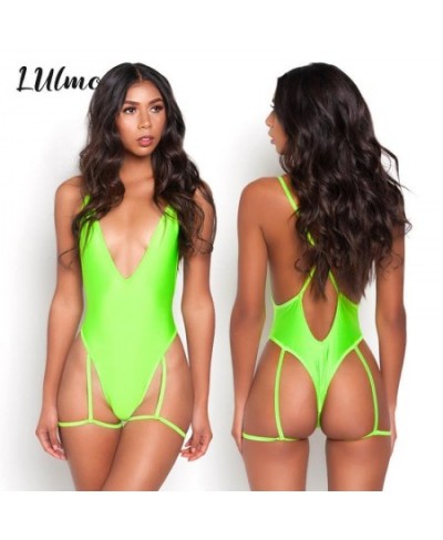 1 Pc Sexy Deep V Neck Swimsuit Removable Chest Pad Biquini Solid Backless Beachwear Swimwear Bathing Swimming $20.97 - Swimsuit