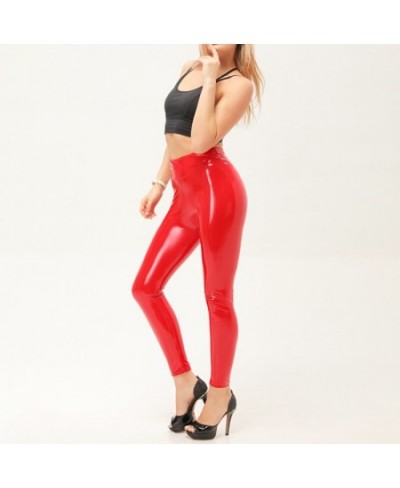 Woman Flash Leather Open Crotch Leggings Sexy Outdoor Sex High Panties PU Skinny Crotchless Pants Hidden Zippers Club Dancewe...