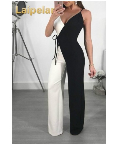 Women Summer Jumpsuit Cross Coloblock Bandage Rompers 2023 New Patchwork Strap Casual Elegant Jumpsuit Playsuits $58.01 - Jum...