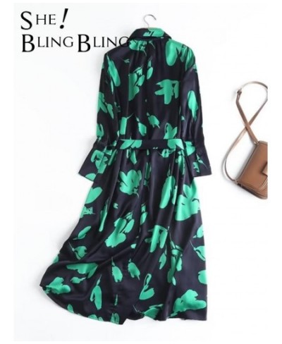 Summer Printed Women Casual Shirt Robe Dress With Belt Long Sleeve Vents Side Retro Female Midi Dresses $55.63 - Dresses