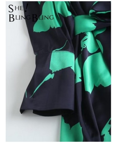 Summer Printed Women Casual Shirt Robe Dress With Belt Long Sleeve Vents Side Retro Female Midi Dresses $55.63 - Dresses