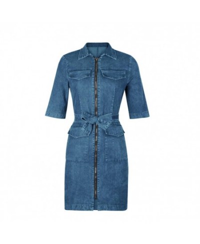 Dresses for Women 2022 Denim Dress Solid Color Lace-up Summer Sexy Turndown Collar Hip Wrap Dress Streetwear $52.04 - Dresses