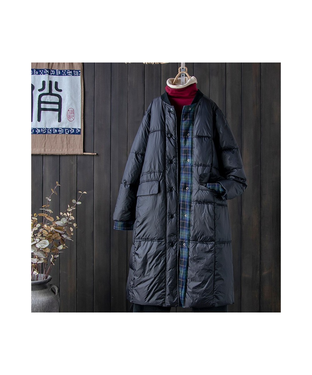 Winter Plaid Long Womens Down Jackets Ultra Light Thin Coat Double Sided Spring Oversize Basic Parkas ED1727 $92.62 - Jackets...