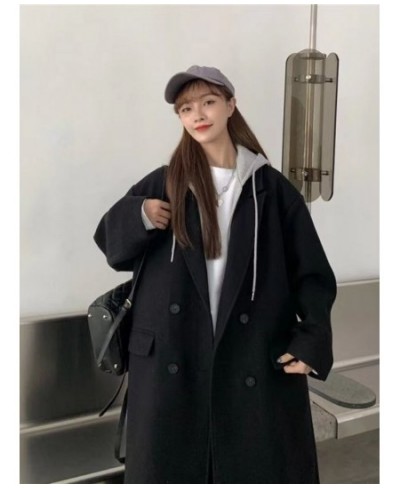 Hooded Fake Two Pieces Blends Women Winter Females Loose All-match Thick Warm Long Style Outerwear Fashion Korean College $67...