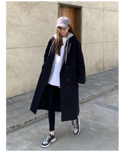 Hooded Fake Two Pieces Blends Women Winter Females Loose All-match Thick Warm Long Style Outerwear Fashion Korean College $67...