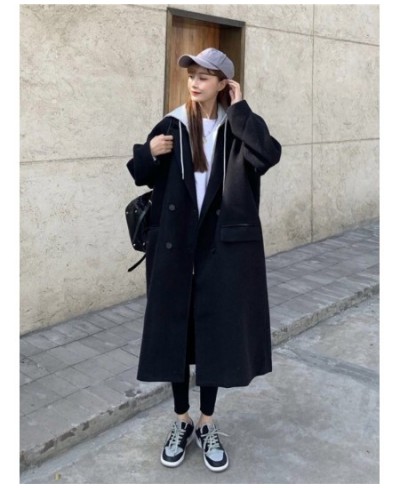 Hooded Fake Two Pieces Blends Women Winter Females Loose All-match Thick Warm Long Style Outerwear Fashion Korean College $67...