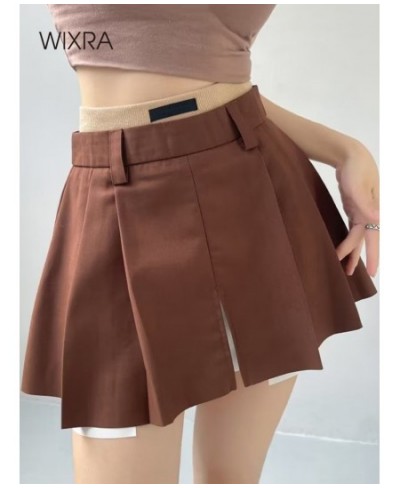 Women A Line Mini Pleated Skirt Patchwork High Waist Split Back Zipper Sexy Streetwear Spring Summer Bottom $63.25 - Skirts