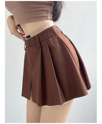 Women A Line Mini Pleated Skirt Patchwork High Waist Split Back Zipper Sexy Streetwear Spring Summer Bottom $63.25 - Skirts