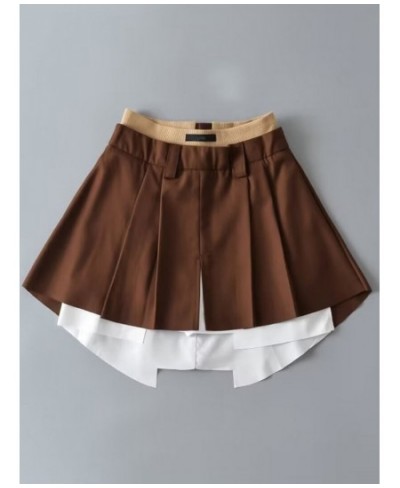 Women A Line Mini Pleated Skirt Patchwork High Waist Split Back Zipper Sexy Streetwear Spring Summer Bottom $63.25 - Skirts