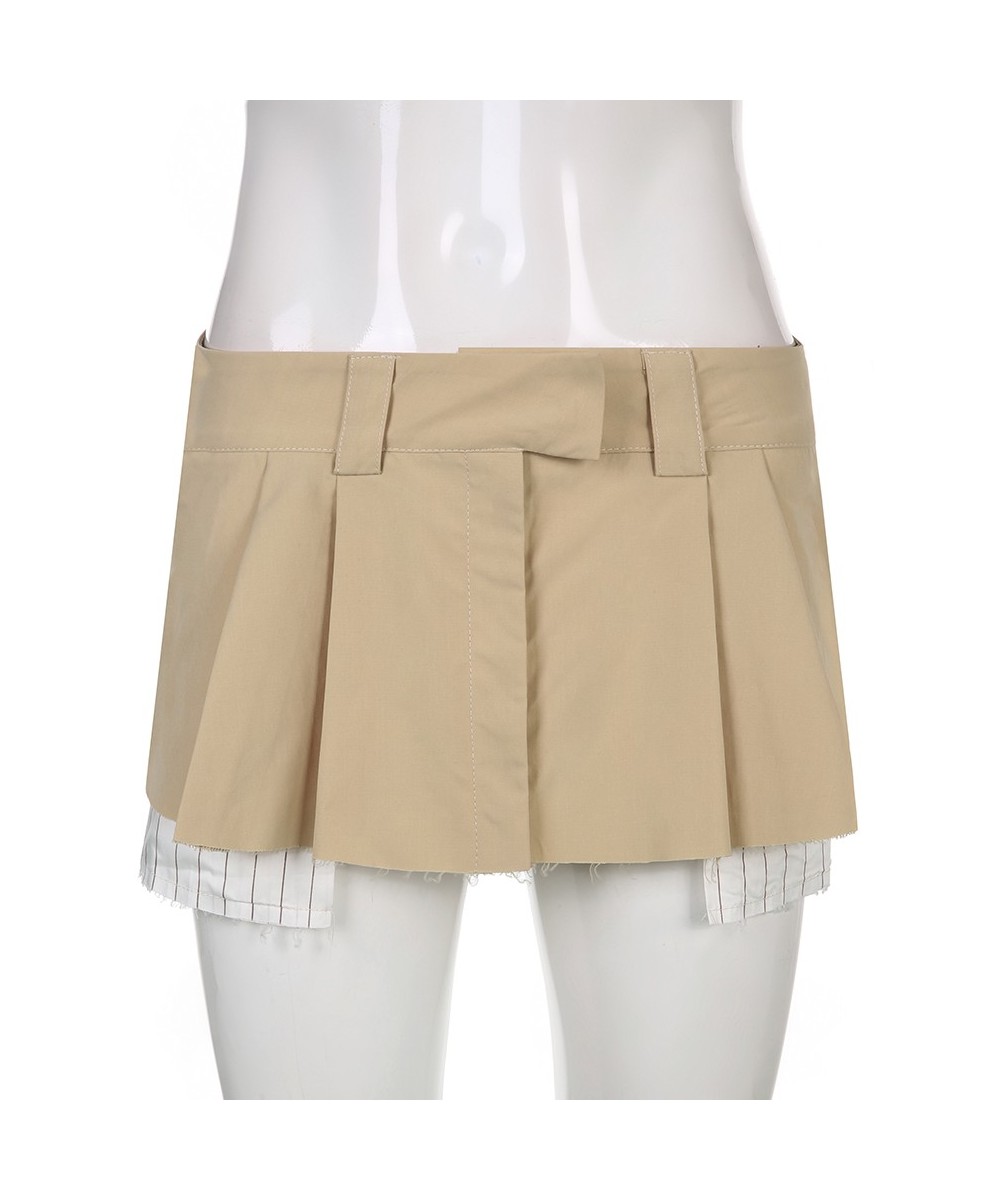 Grunge Pleated Skirt Khaki Low Waist Mini Skirt Y2K Vintage Cargo Skirt Patchwork Gothic Emo A-line Short Skirt $30.98 - Skirts