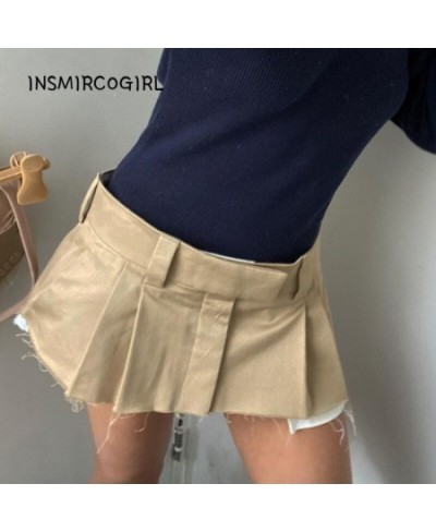 Grunge Pleated Skirt Khaki Low Waist Mini Skirt Y2K Vintage Cargo Skirt Patchwork Gothic Emo A-line Short Skirt $30.98 - Skirts