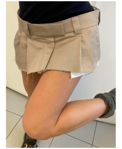 Grunge Pleated Skirt Khaki Low Waist Mini Skirt Y2K Vintage Cargo Skirt Patchwork Gothic Emo A-line Short Skirt $30.98 - Skirts