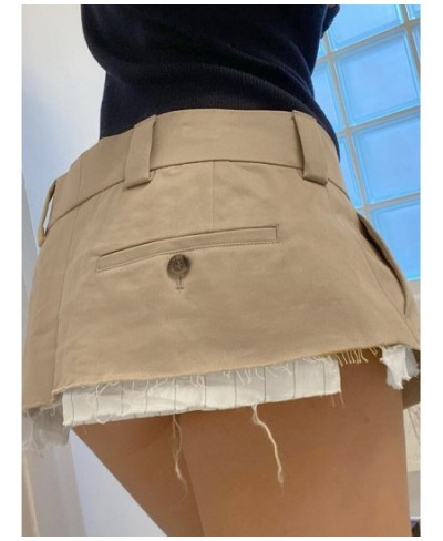 Grunge Pleated Skirt Khaki Low Waist Mini Skirt Y2K Vintage Cargo Skirt Patchwork Gothic Emo A-line Short Skirt $30.98 - Skirts