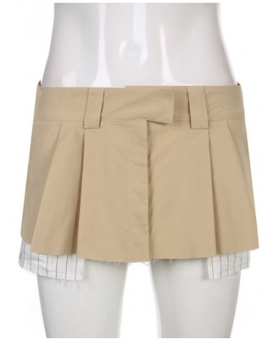 Grunge Pleated Skirt Khaki Low Waist Mini Skirt Y2K Vintage Cargo Skirt Patchwork Gothic Emo A-line Short Skirt $30.98 - Skirts