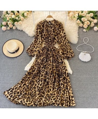 Chiffon Floral Printing Boho Dress Woman Puff Sleeve Lace-up High Waist Midi Pleated Dresses Women Beach Clothes $49.65 - Dre...