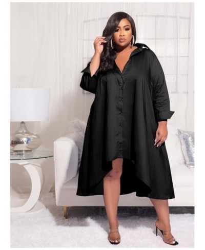 Plus Size Shirt Dresses Women Clothing Casual Loose Big Swing Midi Dress Fashion Wholesale Without Belt $42.21 - Plus Size Cl...