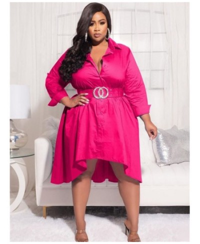 Plus Size Shirt Dresses Women Clothing Casual Loose Big Swing Midi Dress Fashion Wholesale Without Belt $42.21 - Plus Size Cl...