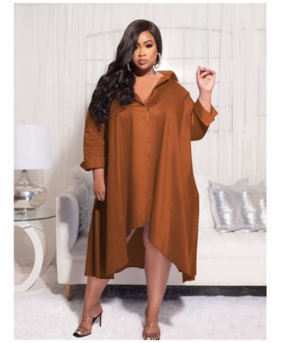 Plus Size Shirt Dresses Women Clothing Casual Loose Big Swing Midi Dress Fashion Wholesale Without Belt $42.21 - Plus Size Cl...