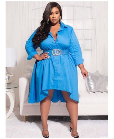 Plus Size Shirt Dresses Women Clothing Casual Loose Big Swing Midi Dress Fashion Wholesale Without Belt $42.21 - Plus Size Cl...